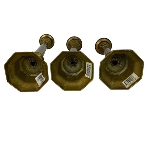 Vintage Brass Candlestick Holders Set Of 3 Graduated Heights Made in India - Picture 4 of 7